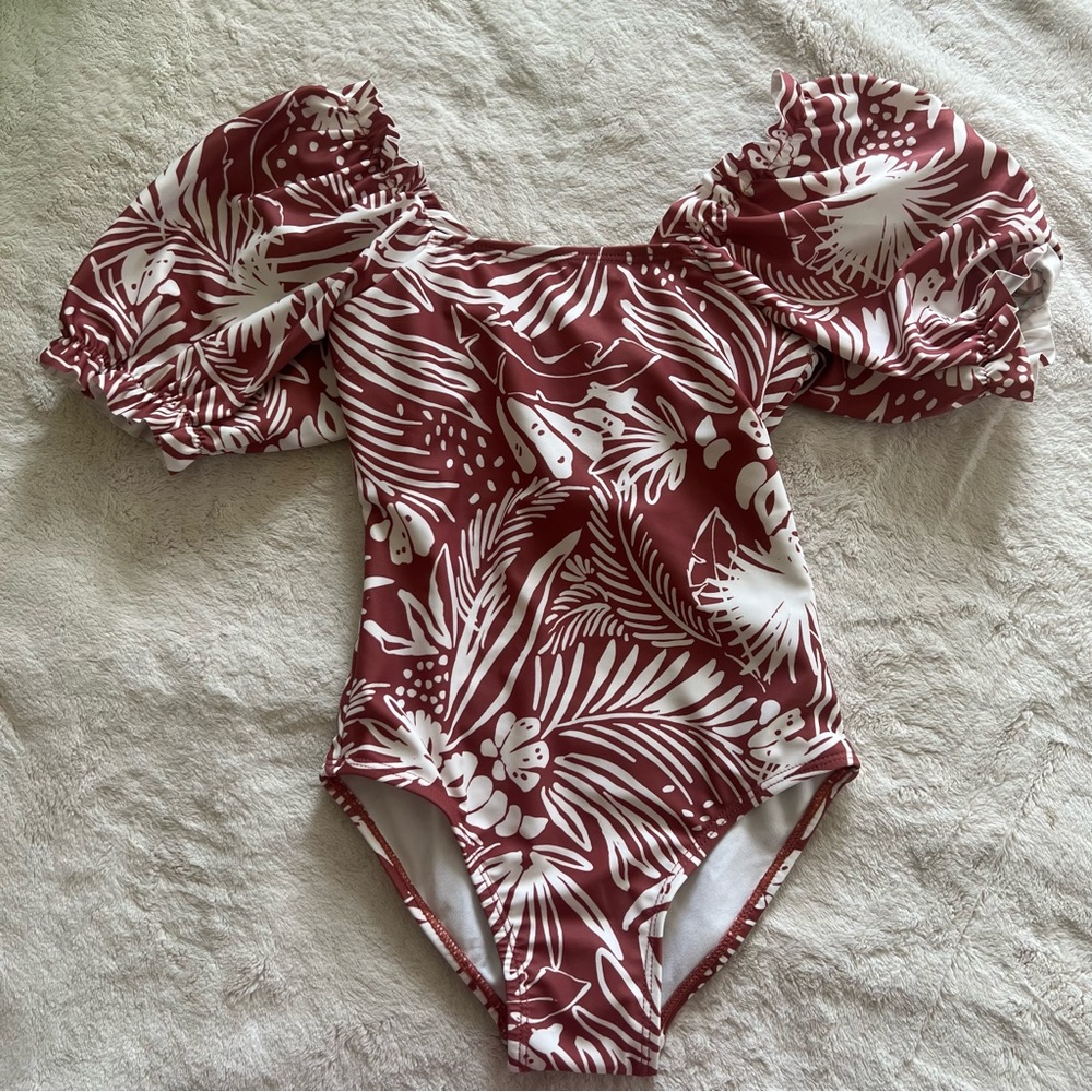 Puff Sleeve Tropical Swimsuit